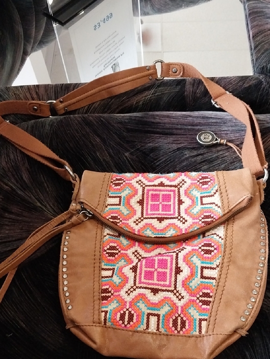 The Sak Handbags - The Sak Tan Embroidered Crossbody Bag with Pink Accent